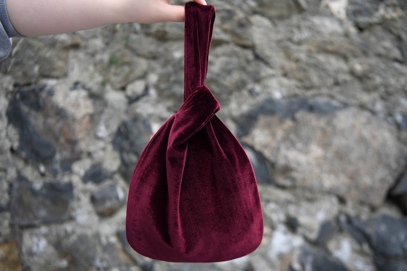 Japanese Knot Bag Purse Velvet Wedding, Special Occasion, Simple Elegant Bag, Evening Dress, Fuchsia, Hot Pink Color option image 4