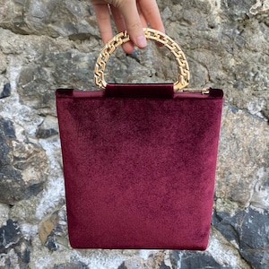 Samt Abend Abschlussball Handtasche Tasche, kleine Handtasche Tasche, Hochzeitstasche, Kastanienbraun, Wein Farbe - COLOR OPTION VERFÜGBAR