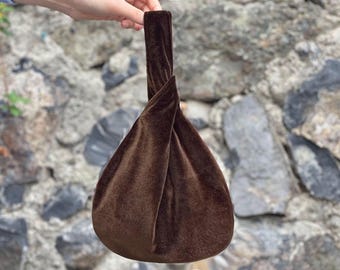 Borsa a mano con nodo giapponese marrone, borsa in velluto marrone per matrimonio, ballo di fine anno, occasioni speciali, borsa semplice ed elegante, abito da sera - opzione colore