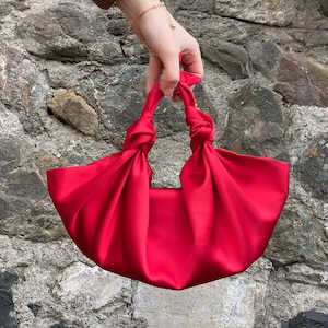Wedding Satin Knot Handbag, Evening Furoshiki Knot Bag Satin, Special Occasion Clutch Bag, Red-Color option