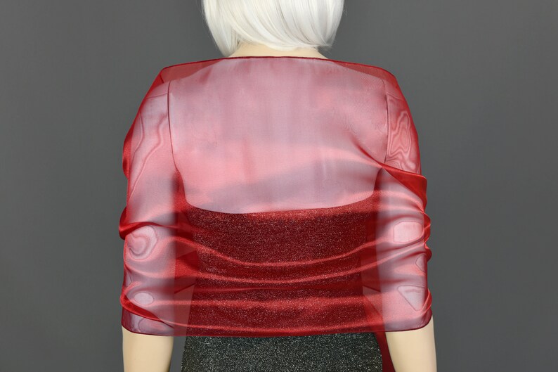 Red Organza Shawl Wrap Bolero Summer Spring Wedding, Extra Long Option Available image 4