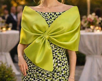 Chartreuse Green Evening Shawl, Formal Wedding Wrap, Elegant Stole in Pistachio and Pear Green