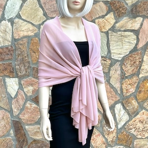 Chiffon Shawl Wrap Bolero, Wedding Shrug, Extra Long Option Available, Baby Pink, Misty Pink Rose,Blush Pink