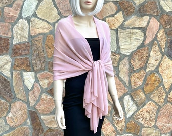Chiffon Shawl Wrap Bolero, Wedding Shrug, Extra Long Option Available, Baby Pink, Misty Pink Rose,Blush Pink