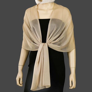 Champagne Color Shimmering Chiffon Wrap Shawl Bolero. Extra Long Option Available