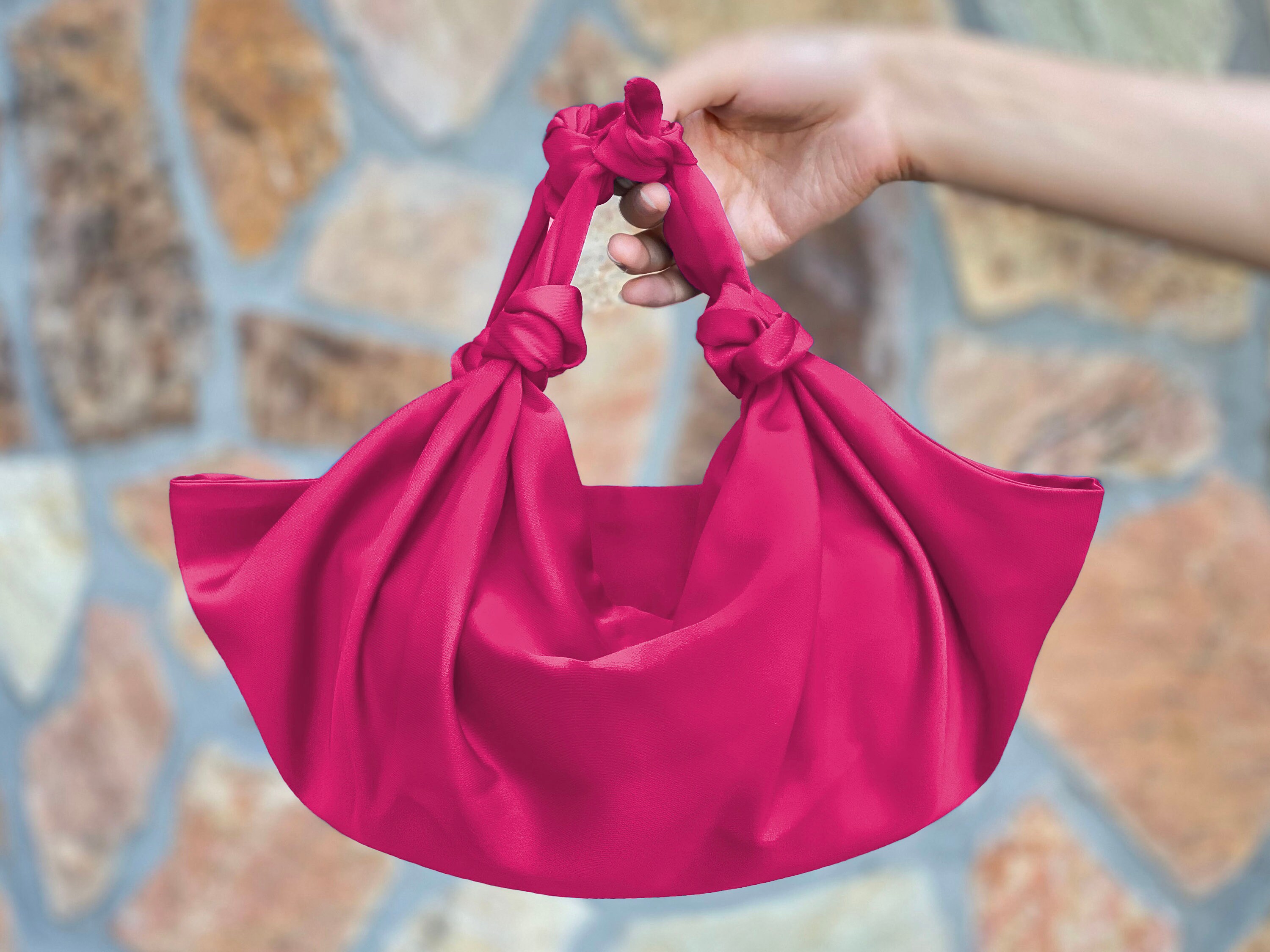 Women's Silver Chain Hot Pink Satin Mini Grab Bag