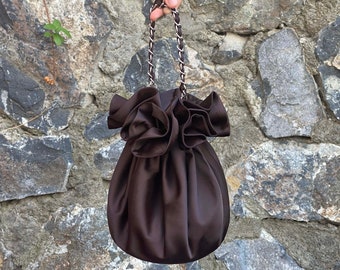 Bolso de nudo bolso marrón satén boda, ocasión especial, bolso elegante simple, vestido de noche, opción de color marrón