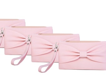 Blush Pink Bridesmaid Clutches, Bow Wristlet Bridesmaid clutch, Evening Clutch, Occasion Clutch Bag, Pale Pink, Blush Pink