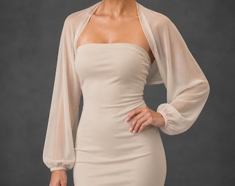Light Beige Color Sheer Bolero Shrug, Champagne Elegant Wedding & Evening Dress Cover Up