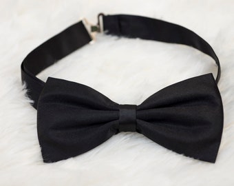 Black Bow Tie, Mens Solid black Bowtie, Black Satin Bow Tie, Wedding Bow Tie, Groomsmen, Grooms Bow Tİe, Tre-Tied Bow Tie,