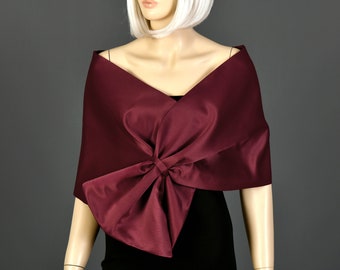 Shawl Wrap, Evening Wrap, Stole Shawl Wrap Shrug, Formal pull through dress cover up, Hands free shoulder wrap, Bordeaux