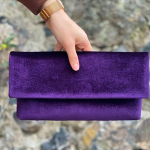 Velvet Light Purple Lilacs Envelop Clutch Bag With Wristlet, Evening Bag, Occasion Clutch Bag, With Removable Handle,  Option Available
