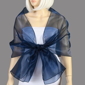 Navy Blue Organza Shawl Wrap Bolero Stole For Summer Spring Wedding & Evening