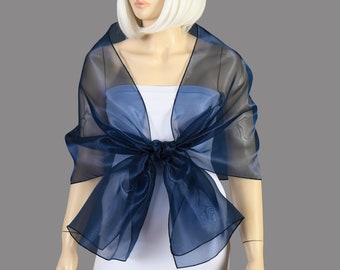 Navy Gray Organza Shawl Wrap Bolero Summer Spring Wedding, Extra Long Option Available