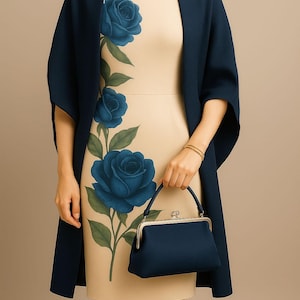 Navy Blue Reversible Taffeta Evening Shawl Wrap With Clutch Option, Versatile Hands-Free Elegant Stole for Weddings & Occasions, Red