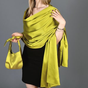 Chal de noche de doble capa con forro color verde chartreuse, complemento para vestido de novia para invierno, verde pera, verde amarillento, verde lima