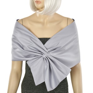 Evening Shawl Wrap, Formal Hands-Free Shawl, Mother Of The Bride Dress Cover Up, Pull through Shoulder Wrap, Dress topper, Silver Gray