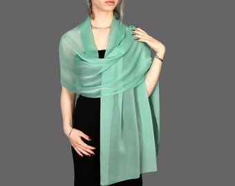 Wedding Evening Shawl Wrap Chiffon, Wedding Capelet Shrug, Extra Long  Option Available, Celadon Color,Mint Green Color