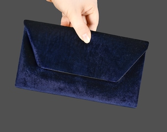 Pochette da sera con busta blu scuro con cinturino da polso, borsa da sera, pochette per occasioni, con manico rimovibile, blu scuro