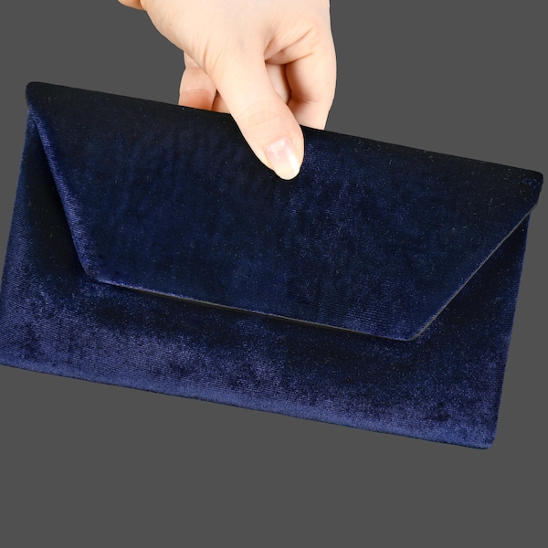 Navy Evening Envelop Clutch Bag With Wristlet, Evening Bag, Occasion Clutch Bag, With Removable Handle, Navy