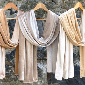 Champagne Velvet Shawl Wrap, Reversible Evening Wrap, Tan Color Warm Winter Wedding Shawl, in Beige Tone