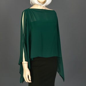 Emerald Green Luxurious Chiffon Shawl Wrap Bolero, Wedding Capes Bridal Capelet Chiffon Shrug Shawls and Wraps for Evening Dress