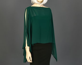 Boléro châle luxueux en mousseline de soie vert émeraude, capes de mariage cape de mariée en mousseline de soie haussement d'épaules châles et châles pour robe de soirée