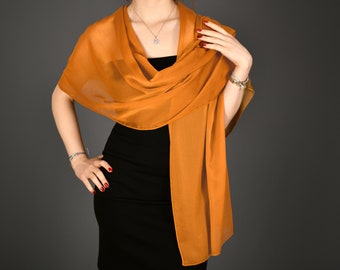 Lightweight Wedding Evening Shawl Wrap Bolero Chiffon, Wedding Shrug, Extra Long Option Available, Orange Color