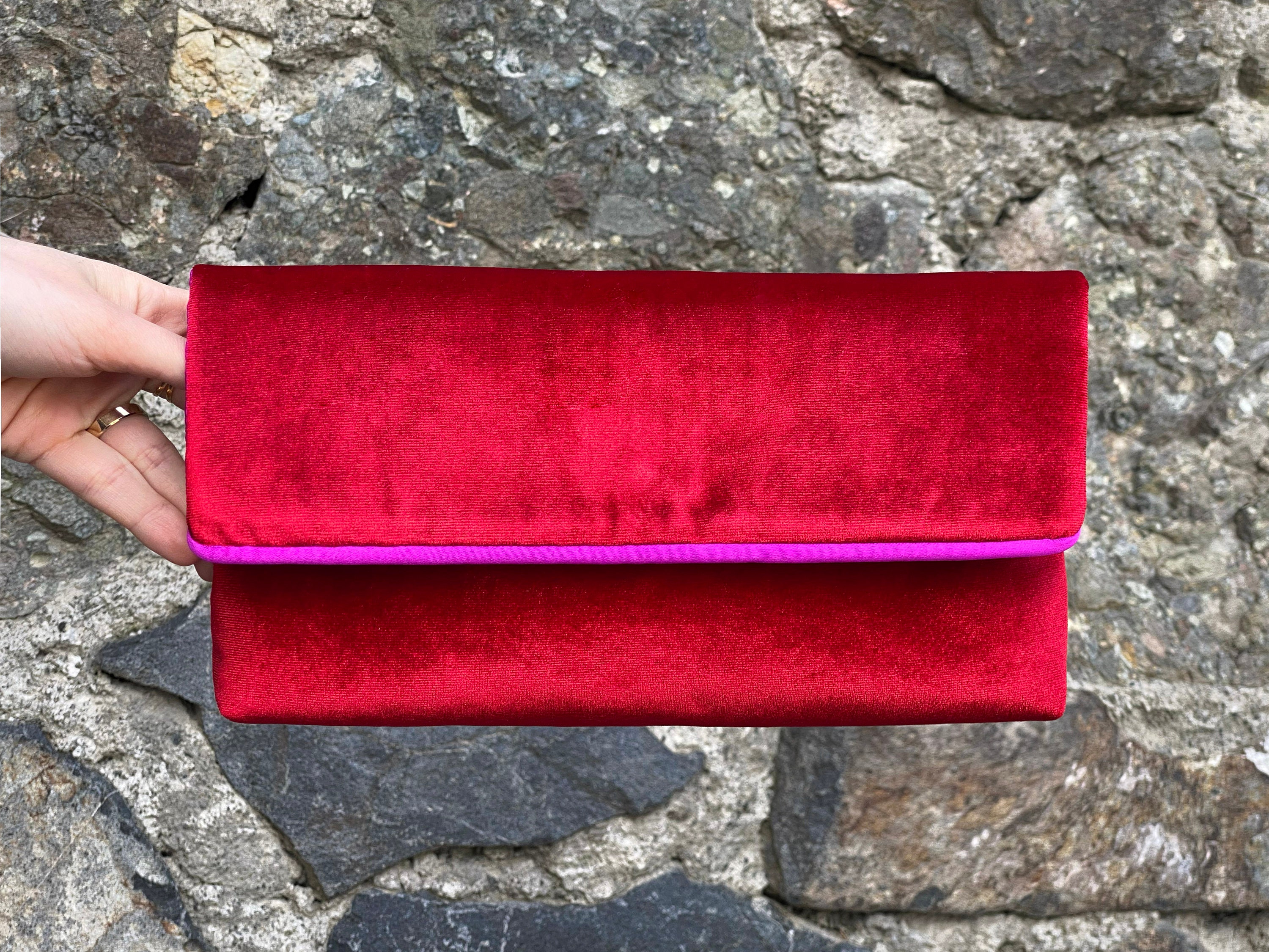 Dark red suede clutch bag clearance
