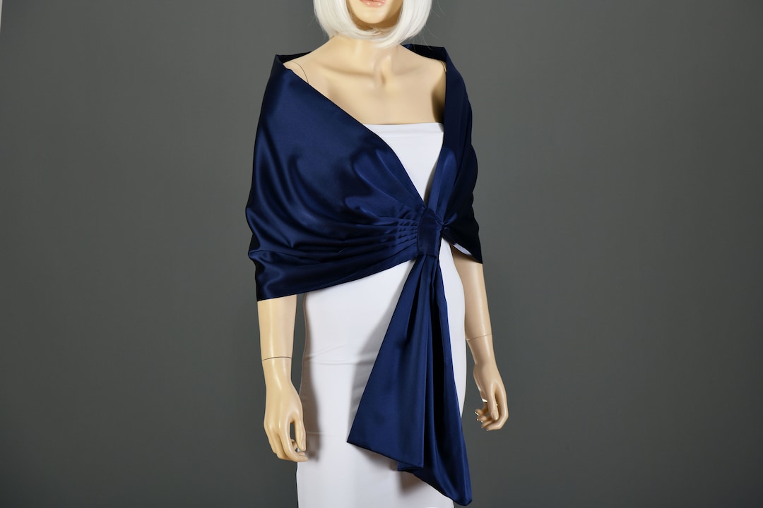 Dark Blue,navy Blue Satin Shawl Wrap, Evening Wrap, Stole Shawl Wrap ...