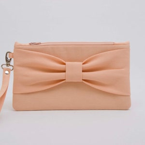 Bridesmaid Clutches, Bow Wristelt Clutch In Custom Colors, Bridesmaid Gift, Wedding Gift, Zipper Pouch, Evening Clutch, Occasion Clutch Bag