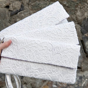 Envelop Clutch Off White Lace Clutch With Hidden And Removable Handle, Bridesmaid Clutch Gift, Wedding Clutch, Evening Bag