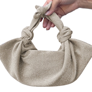 Light Champagne Sparkle Glitter Furoshiki Knot Handbag,  Evening Bag- Light Beige, Light Champagne