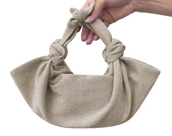 Bolso de nudo Furoshiki con purpurina de champán claro, bolso de nudo, bolso de embrague para ocasiones especiales, opción de color