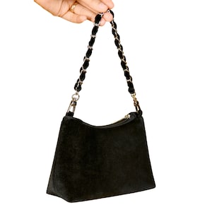 Schwarz Samt Kleine Abend Schultertasche Geldbörse mit Kettengriff - COLOR OPTION