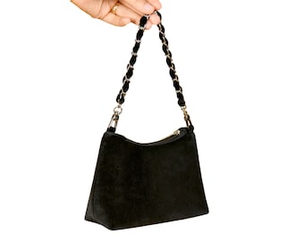 Black Velvet Small Evening Shoulder Bag Purse With Chain Handle - COLOR OPTION