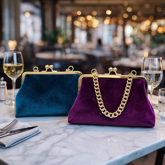 Teal Blue Velvet Shoulder Bag for Wedding and Evening – Violet