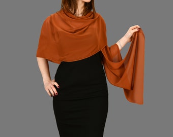 Chiffon Shawl Wrap Bolero, Wedding Shrug, Extra Long Option Available, Burnt Orange,Brick Color