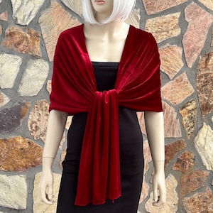 Velvet Occassion Shawl Wrap, Velvet Evening  Wrap, Wedding Shawl, Warm Winter Shawl Wrap, Red