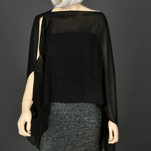Black Luxurious Chiffon Shawl Wrap Bolero, Wedding Capes Bridal Capelet Chiffon Shrug Shawls and Wraps for Evening Dress, Black
