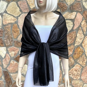 Black Wedding Shawl Wrap, Evening shawl, Evening cover up, Bolero wrap, Black chiffon scarf, Long evening shrug, Mesh wrap, Black