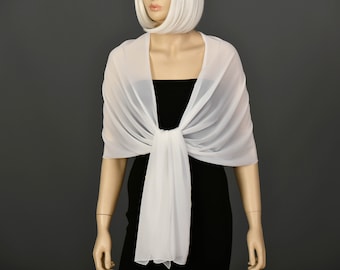 Off White Chiffon Shawl Wrap Bolero, Wedding Shrug, Extra Long Option Available