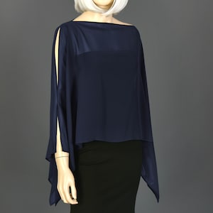 Navy Luxurious Chiffon Shawl Wrap Bolero, Wedding Capes Bridal Capelet Chiffon Shrug Shawls and Wraps for Evening Dress, Navy