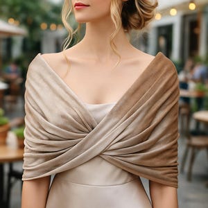 Champagne Double Sided Velvet Twisted Infinity Wrap Shawl Cover-Up, Warm Wedding Bolero Shawl Wrap