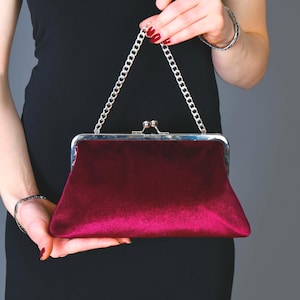 Wein Farbe Abend Kuss Rahmen Geldbörse, Kette Schultertasche, Samt Hochzeit Clutch Bag, Farbe Burgunder Farbe