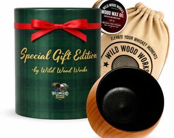 Charred Oak Whiskey Glass in Plaid Gift Box -Christmas for Him