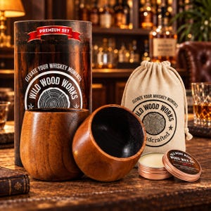 Charred Oak Whiskey Glass Set of 2 with Gift Box, Whisky Lover Gift for Him, Rustic Barware