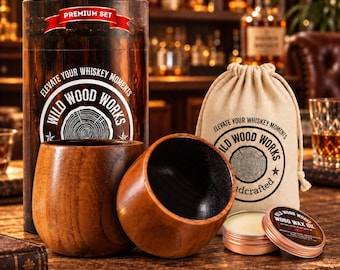 Charred Oak Whiskey Glass Set of 2 with Gift Box, Whisky Lover Gift for Him, Rustic Barware
