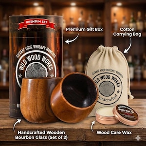 Charred Wooden Bourbon Glasses Handmade Whiskey Cup Rustic Oak Tumbler for Scotch Lovers Unique Barware Gift for Men - Valentine's Day Gift