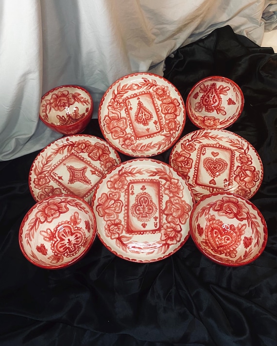 handmade ceramic dinnerware, handpainted dish set, handmade pottery, dinner set, handmade dishware, handpainted plates, handpainted bowls